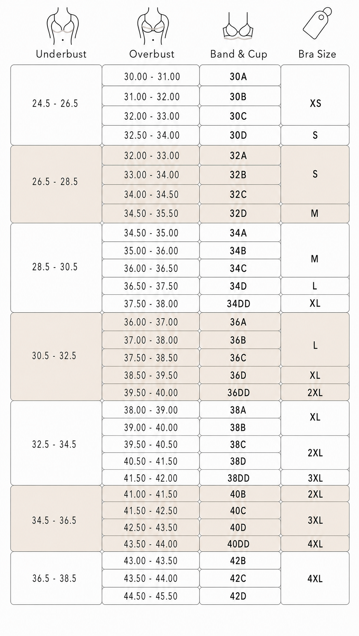 Size Chart in Inches