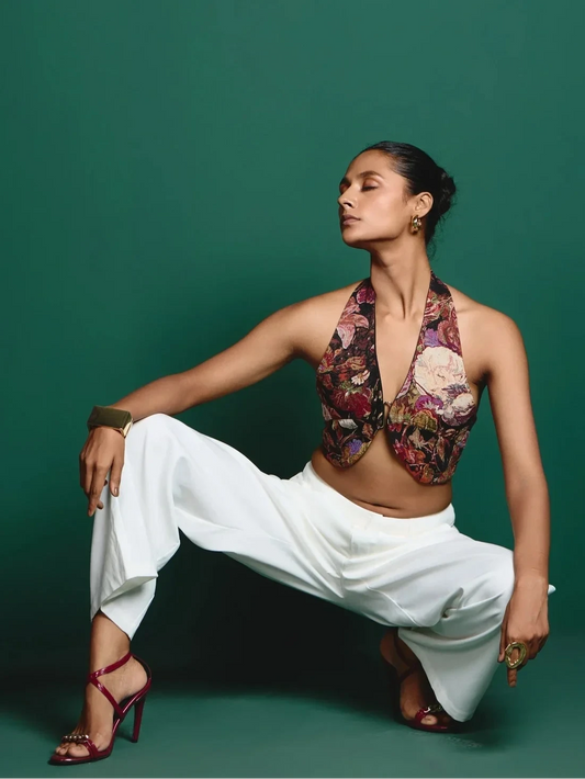 The Tapestry Halter Corset Top in Cotton Jacquard for Women