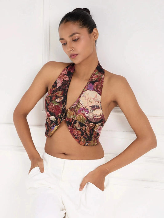 The Tapestry Halter Corset Top in Cotton Jacquard for Women